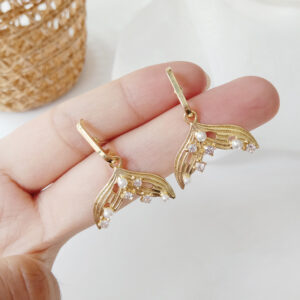 Mermaid Tail Rhinestone Pearl Ear Studs Earrings